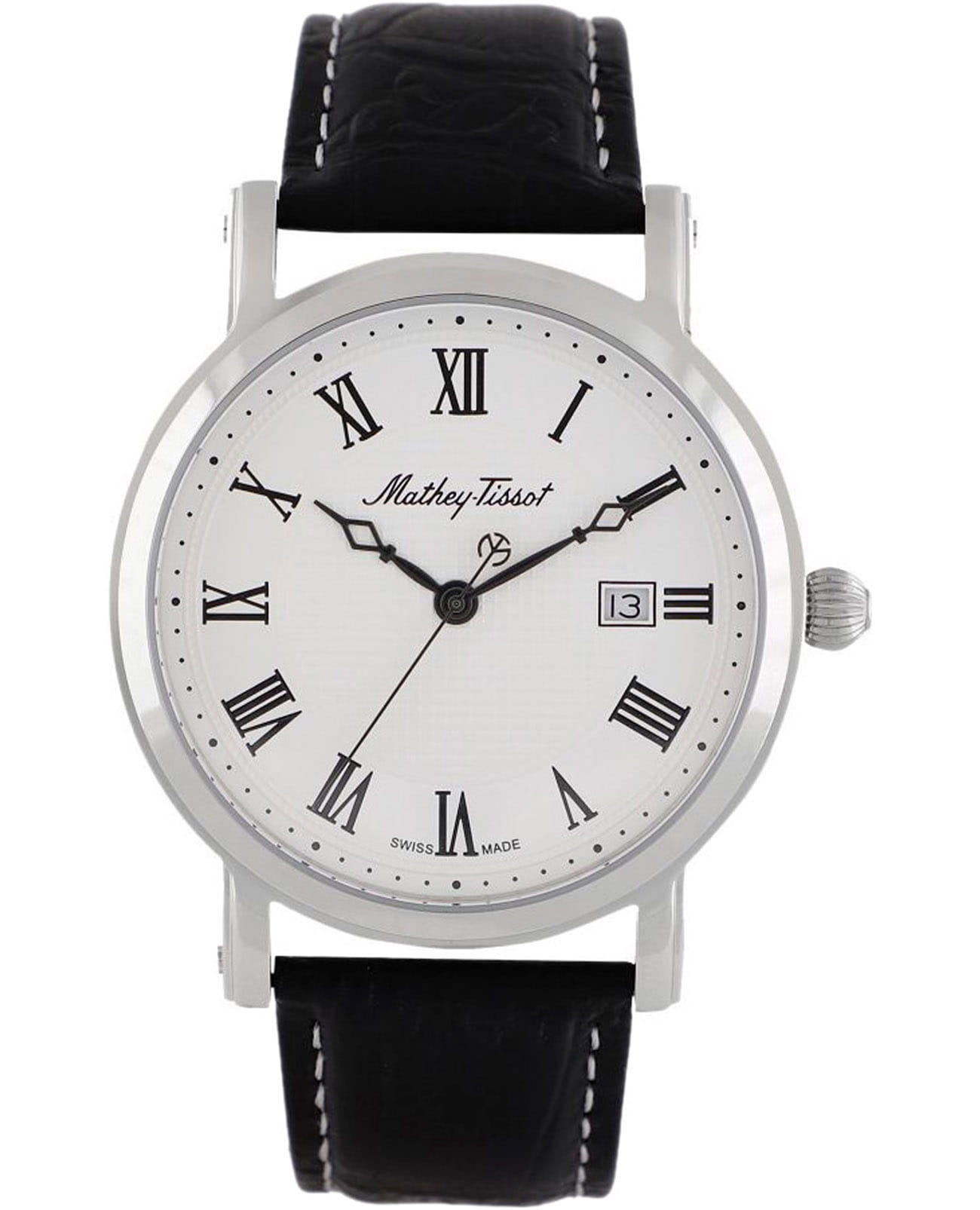 Mathey-Tissot Mathey-Tissot City Leather HB611251ABR  HB611251ABR кварцевые мужские часы белый циферблат, браслет кожаный — вид спереди