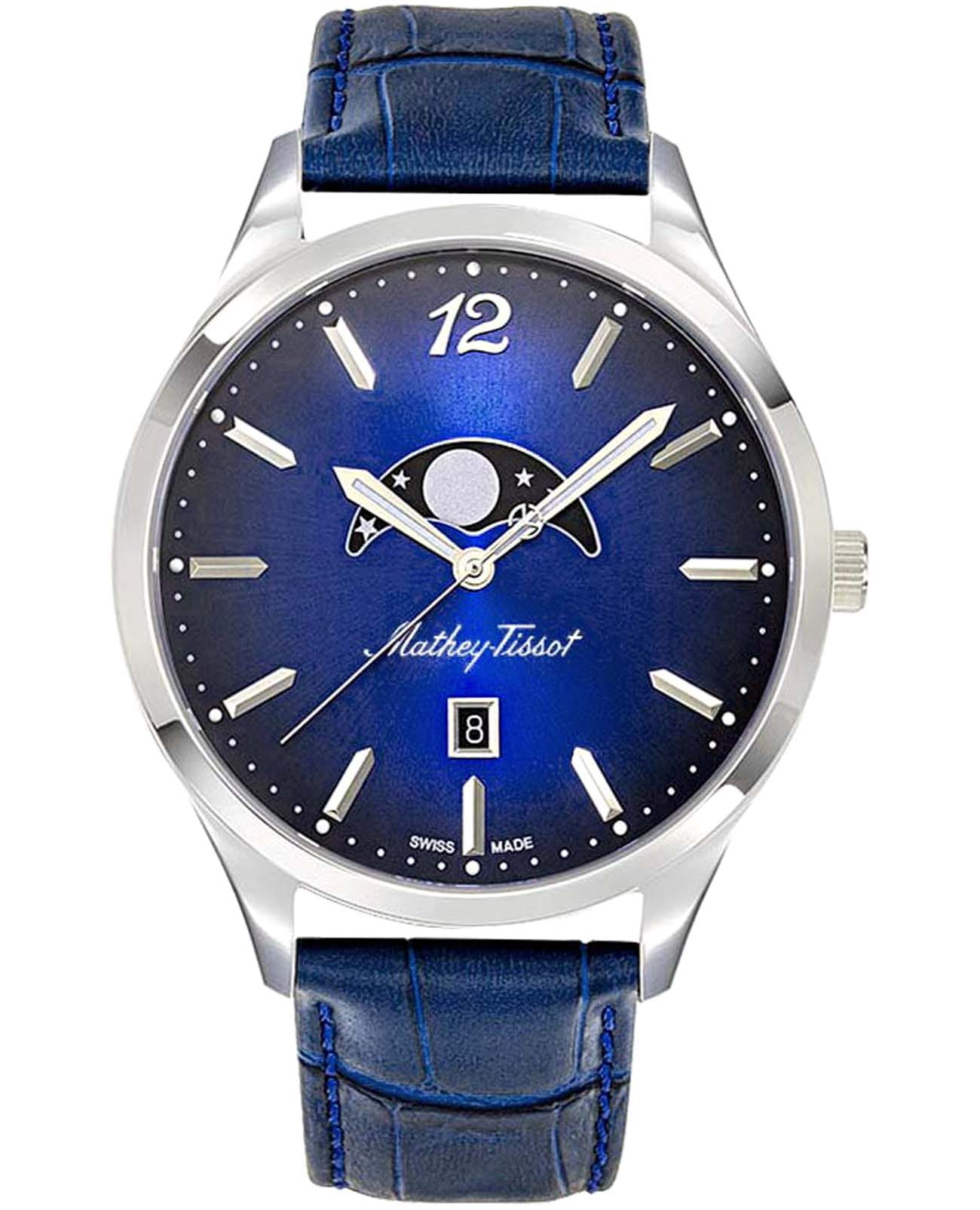 Mathey-Tissot Mathey-Tissot Urban H411LABU  H411LABU кварцевые мужские часы синий циферблат, браслет кожаный — вид спереди