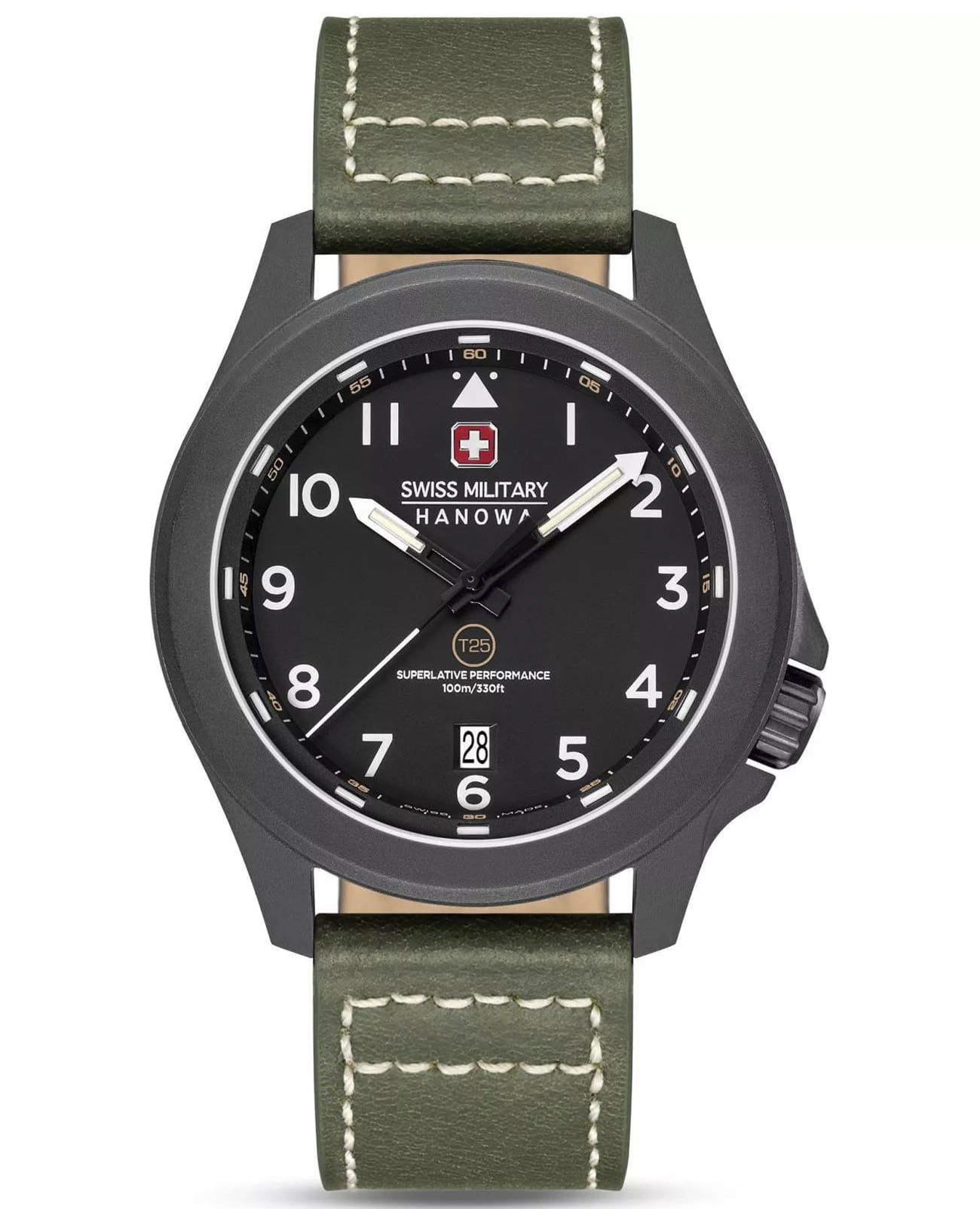 Swiss Military Hanowa Swiss Military Hanowa SMWGB0005240  SMWGB0005240 кварцевые мужские часы черный циферблат, браслет кожаный — вид спереди