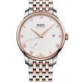 Mido Mido Baroncelli Power Reserve M027.428.22.013.00  M0274282201300 механические мужские часы  белый циферблат, браслет нержавеющая сталь с pvd-покрытием — вид спереди
