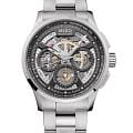 Mido Mido Multifort Skeleton Chronograph M038.662.11.060.00  M0386621106000 механические мужские часы серый циферблат, браслет нержавеющая сталь — вид спереди