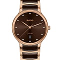 Rado Rado Centrix Diamonds R30023732  R30023732 кварцевые мужские часы  коричневый циферблат, браслет высокотехнологичная керамика + нержавеющая сталь с pvd покрытием — вид спереди