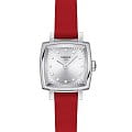 Tissot Tissot Lovely Square Valentines T058.109.16.036.00 Lovely T0581091603600 кварцевые женские часы  серебристый циферблат, браслет кожаный — вид спереди