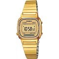 Casio Casio Collection LA670WEGA-9E Retro LA670WEGA-9E кварцевые женские часы желтый циферблат, браслет нержавеющая сталь — вид спереди