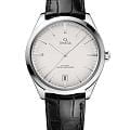 Omega Omega De Ville Tresor 435.13.40.21.02.001  43513402102001 механические мужские часы  серебристый циферблат, браслет кожаный — вид спереди
