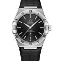 Omega Omega Constellation 131.13.39.20.01.001  13113392001001 механические мужские часы  черный циферблат, браслет кожаный — вид спереди
